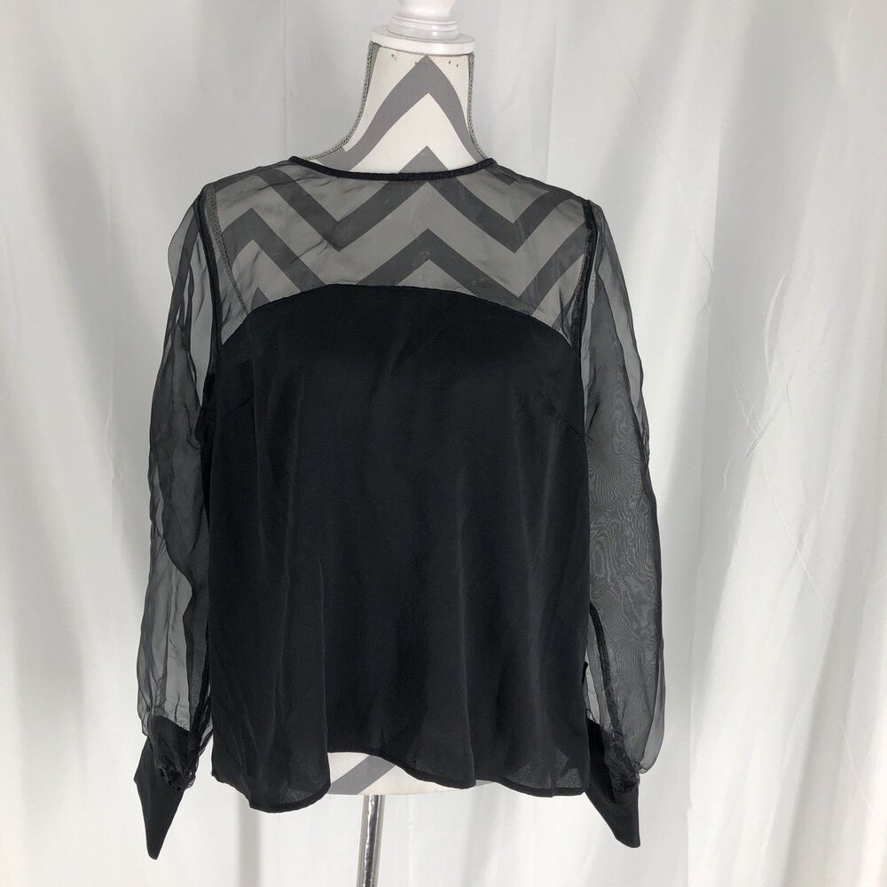 Express Women's Black Blouse with Sheer Long Sleeves Size XL